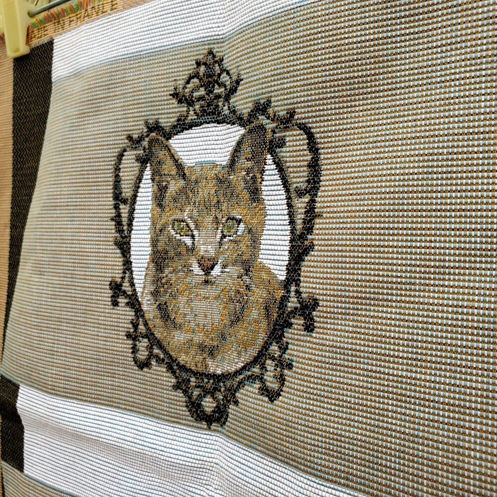 Vintage Art de Lys French Woven Cat Tapestry Pillow Panel Textile 15x20 Beige - Picture 11 of 13